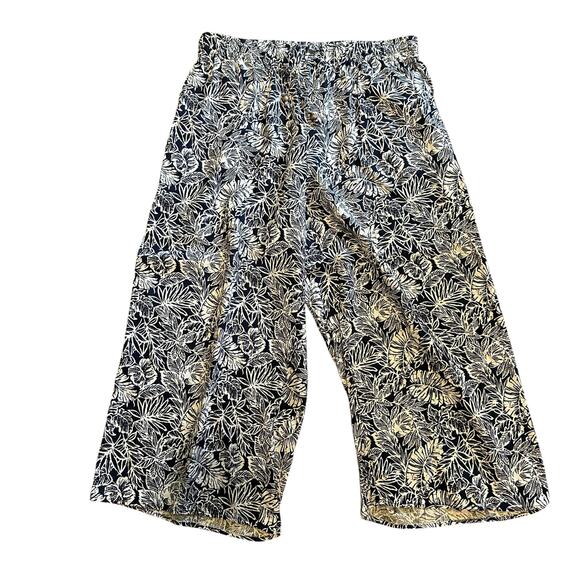 Jones New York & Co Wide Leg Crop Pants Women1X Linen Blend Pull On Navy Floral - Picture 2 of 6